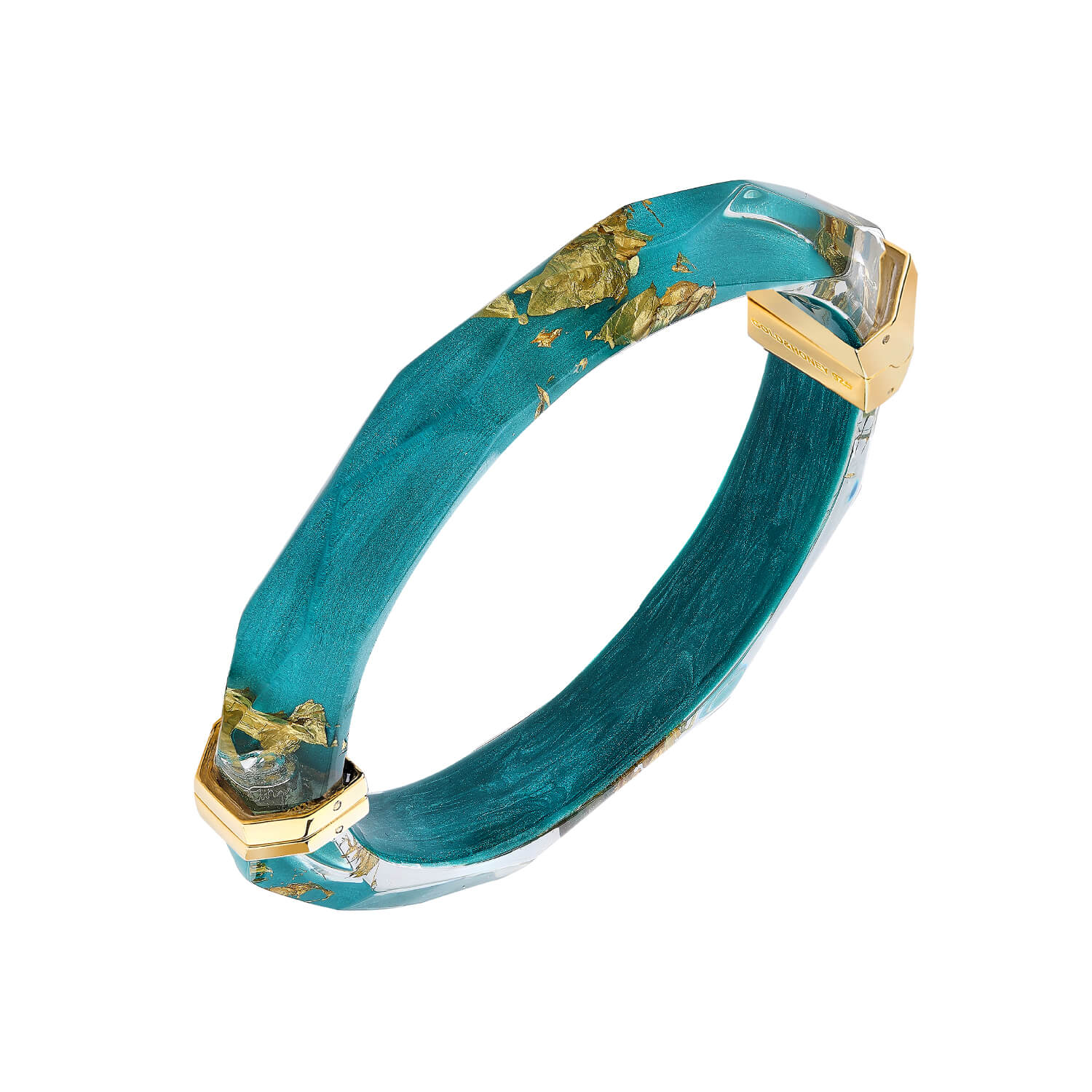 24K Gold Leaf Lucite Bangle In Teal Green