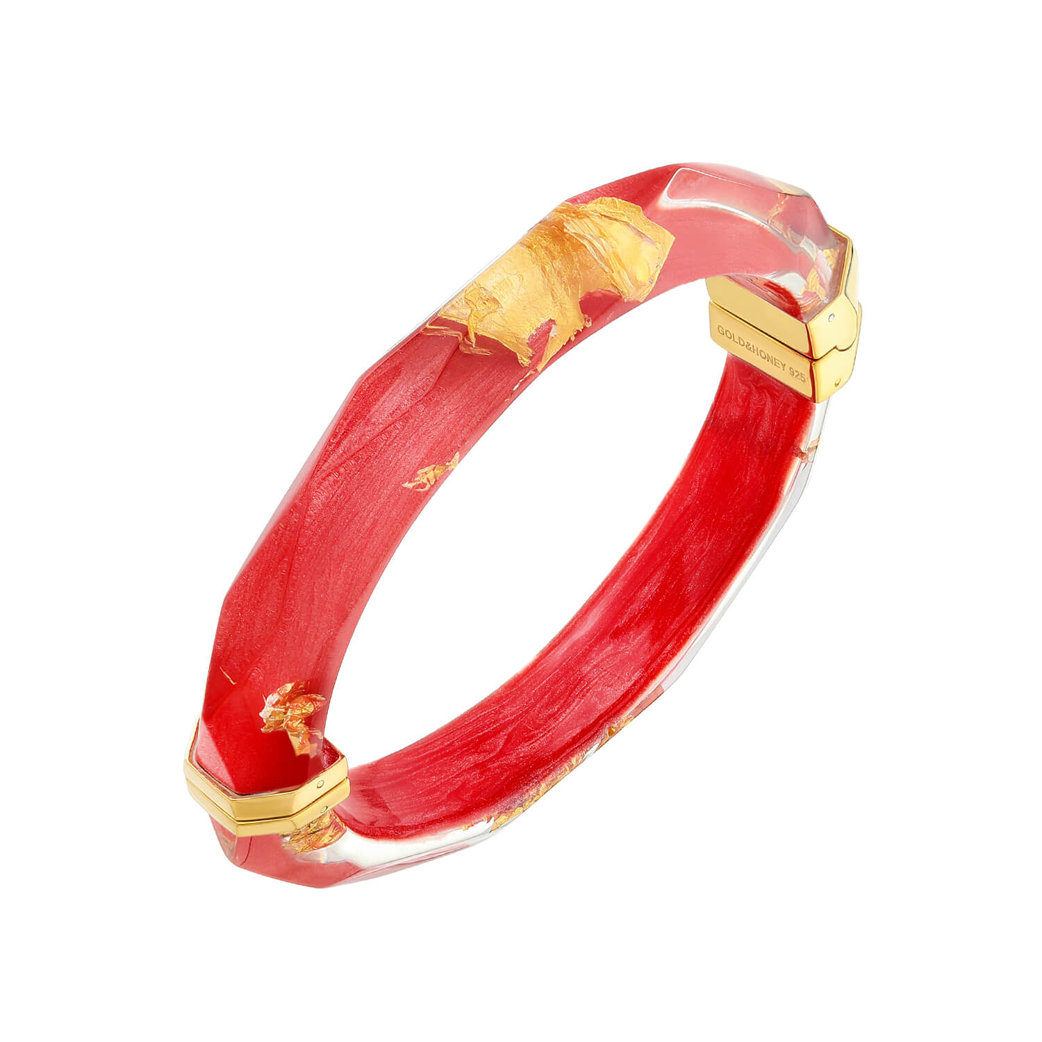 24K Gold Leaf Lucite Bangle In Watermelon Red