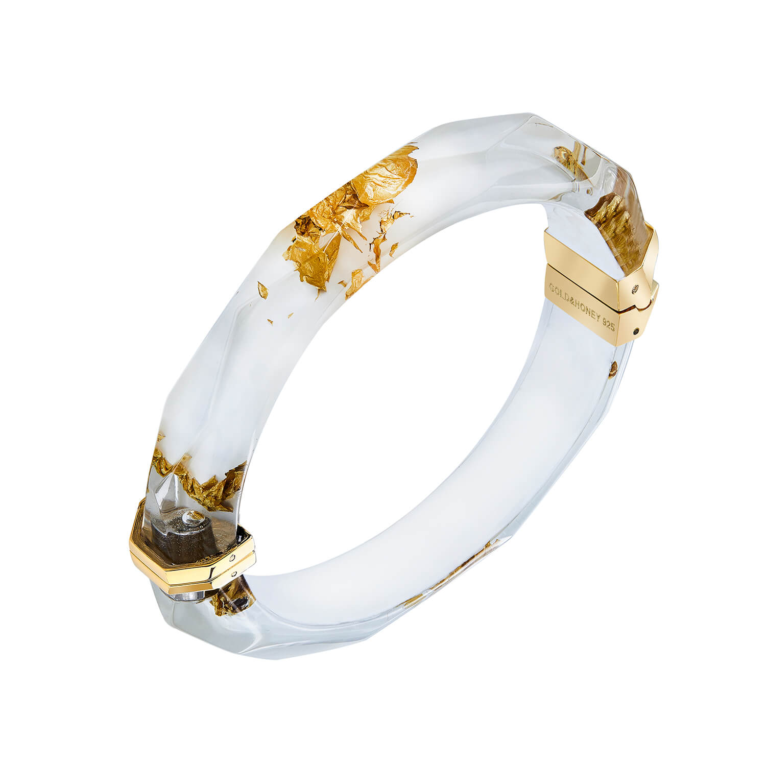 24K Gold Leaf Lucite Bangle In White