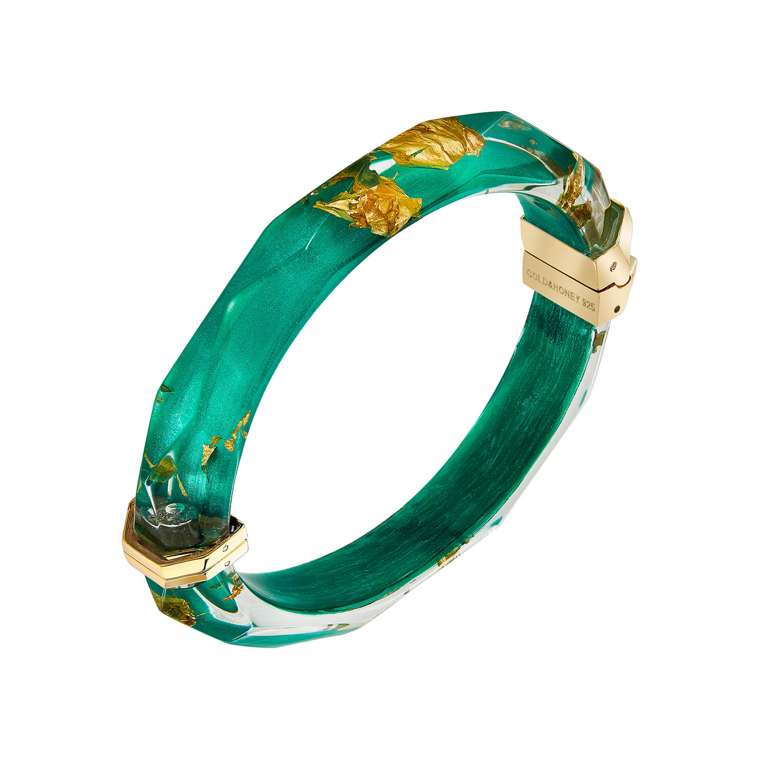 24K Gold Leaf Lucite Bangle In Emerald Green