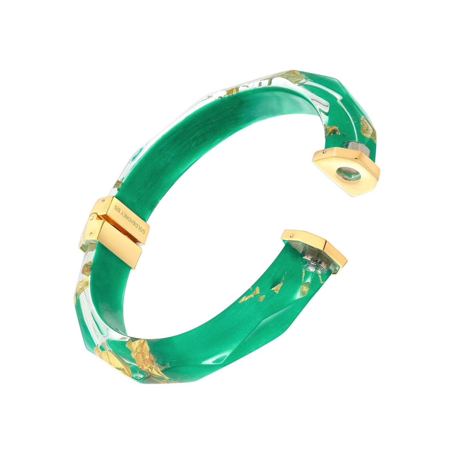 24K Gold Leaf Lucite Bangle In Emerald Green