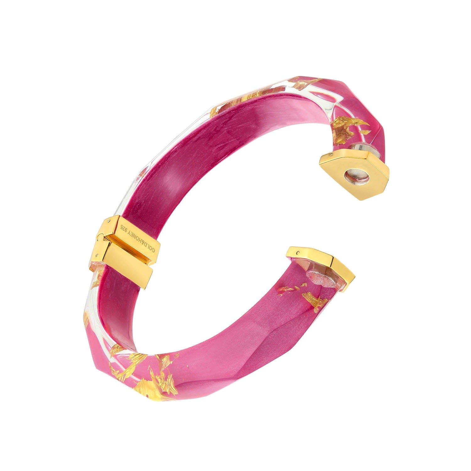 24K Gold Leaf Lucite Bangle In Deep Pink Dahlia