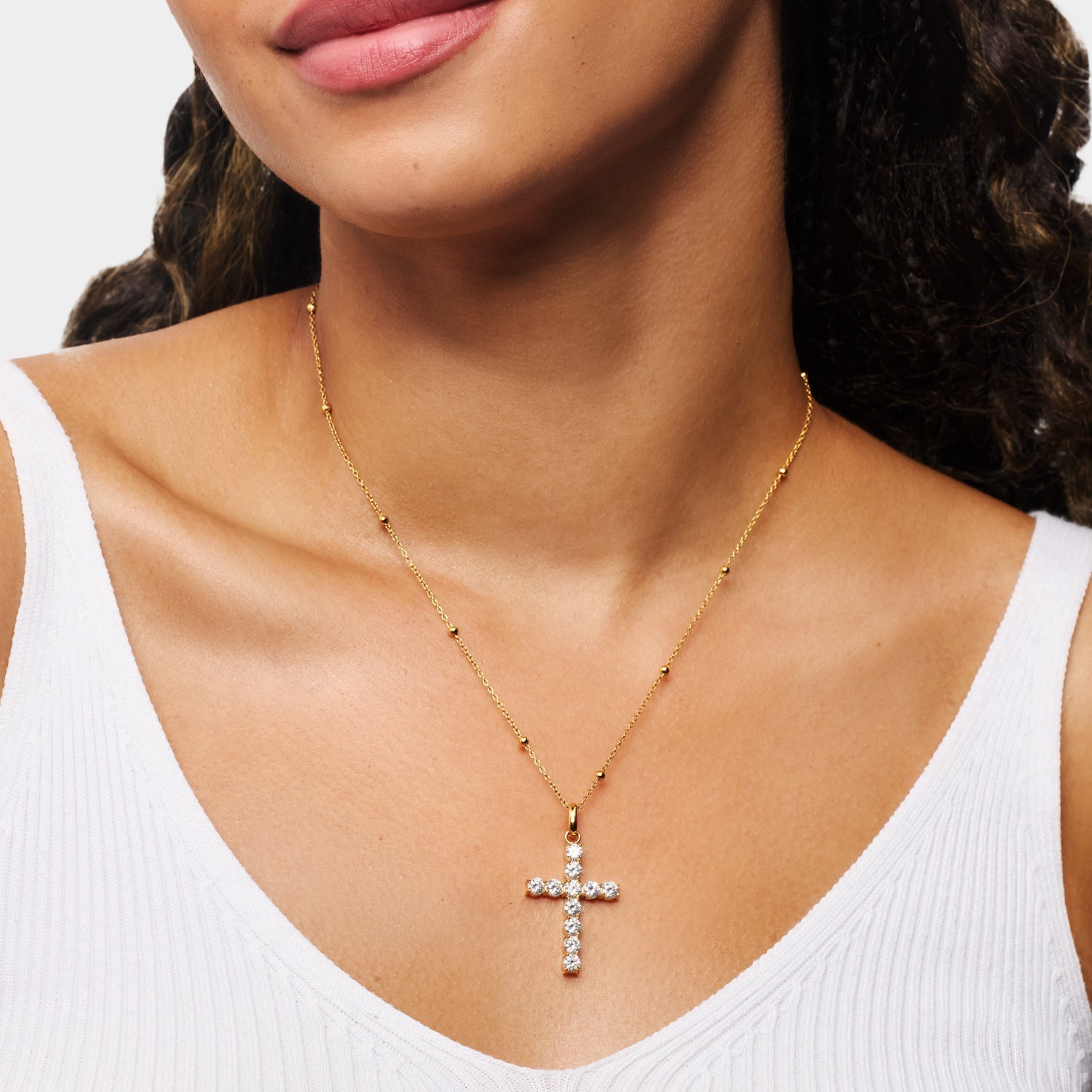 La Croix Crystal Cross Pendant (Gold)