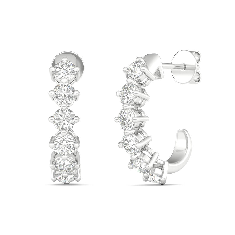 Diamond J-Hoop Earrings in 10K White Gold (1 ct. tw.)