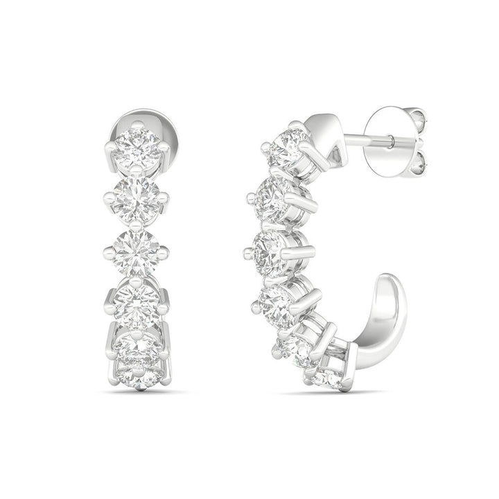 Diamond J-Hoop Earrings in 10K White Gold (1 ct. tw.)