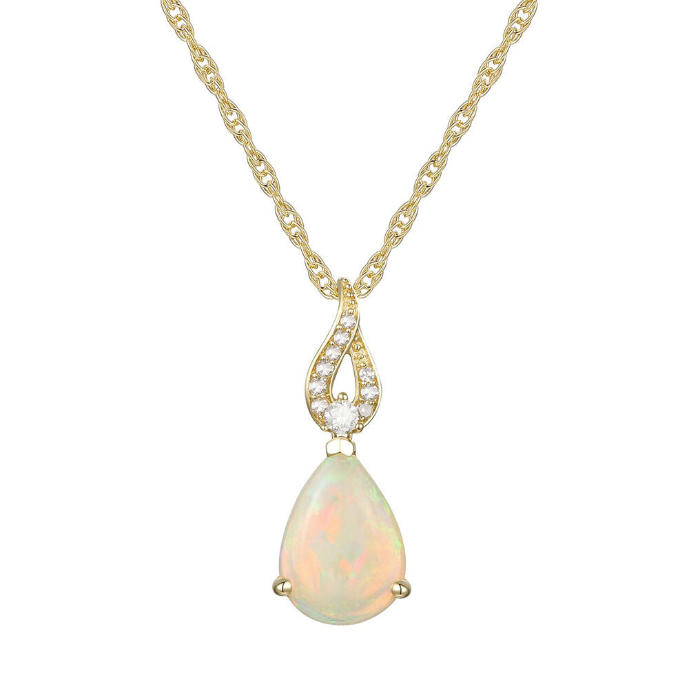 Pear-Shaped Opal Pendant with Diamond Accents in 10K Yellow Gold