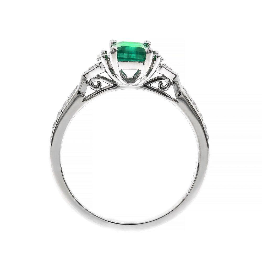 Emerald Ring with Fancy Baguette-Cut Diamonds in 10K White Gold