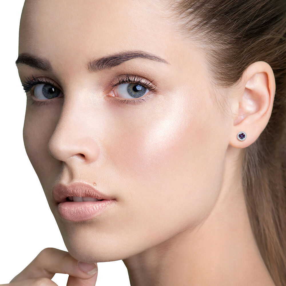 Lab Created Alexandrite & White Sapphire Stud Earrings in Sterling Silver