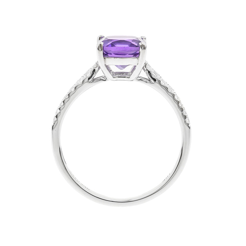 Cushion-Cut Amethyst & Diamond Ring in 10K White Gold (1/18 ct. tw.)