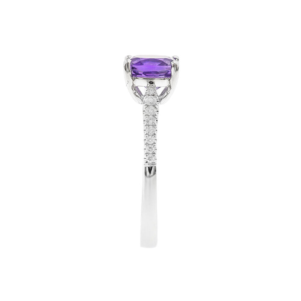 Cushion-Cut Amethyst & Diamond Ring in 10K White Gold (1/18 ct. tw.)