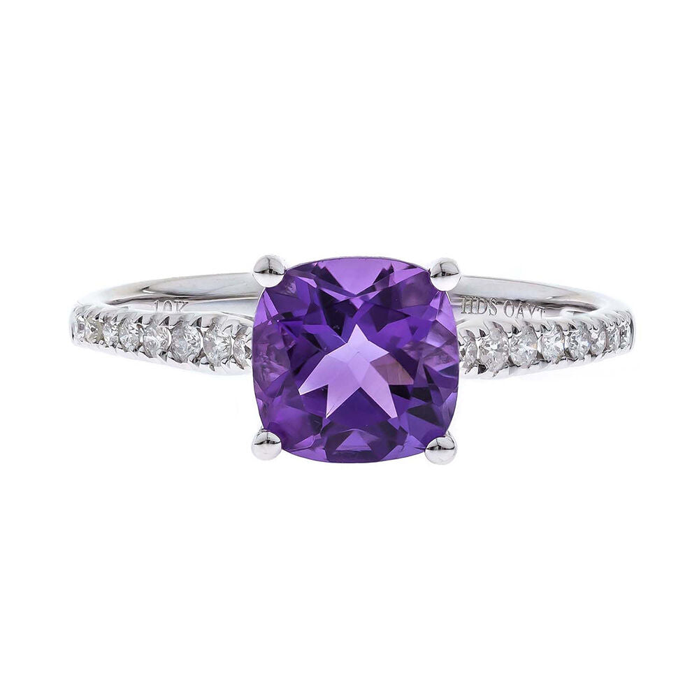 Cushion-Cut Amethyst & Diamond Ring in 10K White Gold (1/18 ct. tw.)