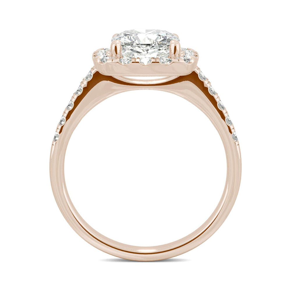 Cushion-Cut Moissanite Halo Ring in 14K Rose Gold (2 5/8 ct. dew)