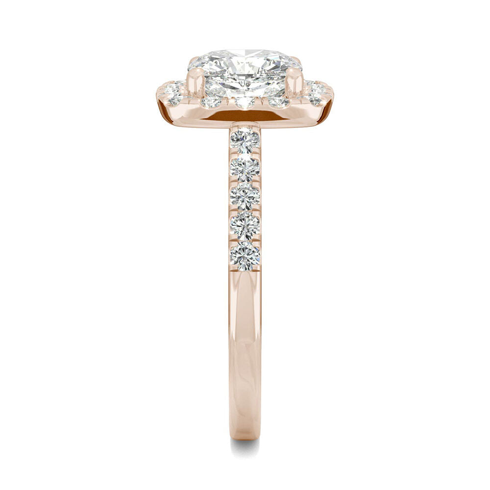 Cushion-Cut Moissanite Halo Ring in 14K Rose Gold (2 5/8 ct. dew)