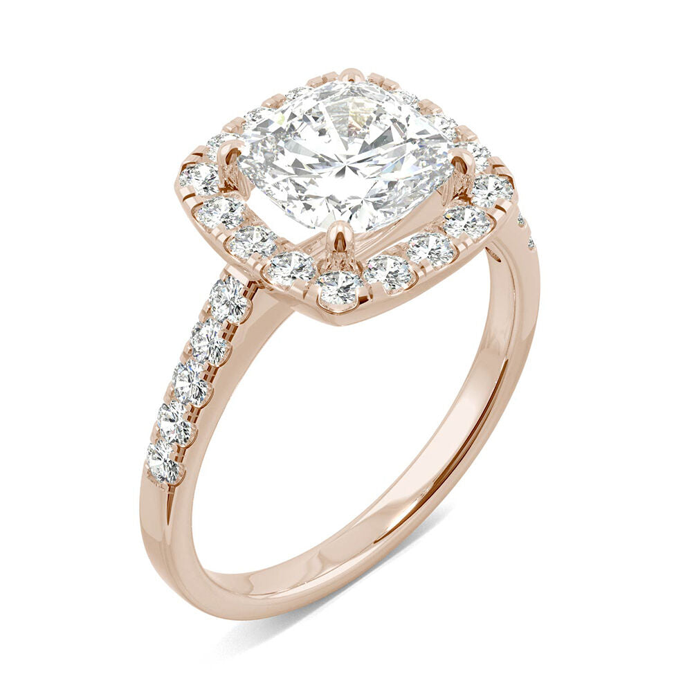 Cushion-Cut Moissanite Halo Ring in 14K Rose Gold (2 5/8 ct. dew)