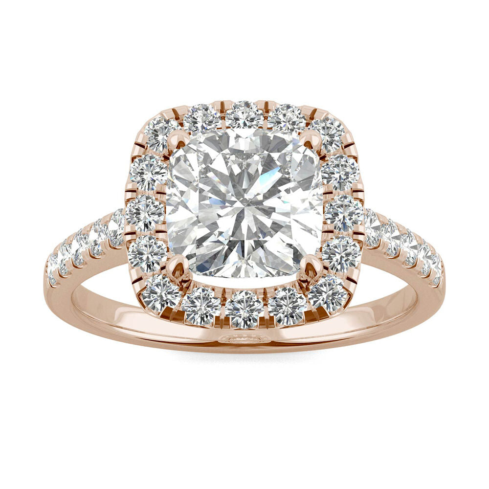 Cushion-Cut Moissanite Halo Ring in 14K Rose Gold (2 5/8 ct. dew)