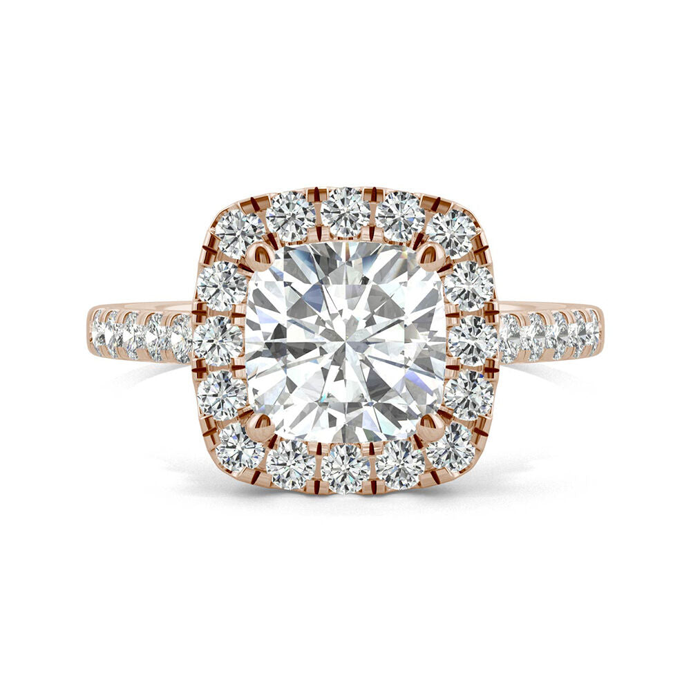 Cushion-Cut Moissanite Halo Ring in 14K Rose Gold (2 5/8 ct. dew)
