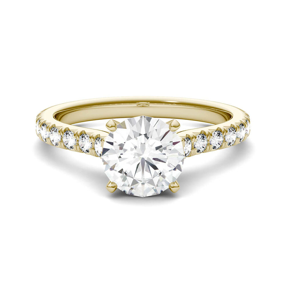 Hearts & Arrows Moissanite Ring in 14K Yellow Gold (1 7/8 ct. dew)