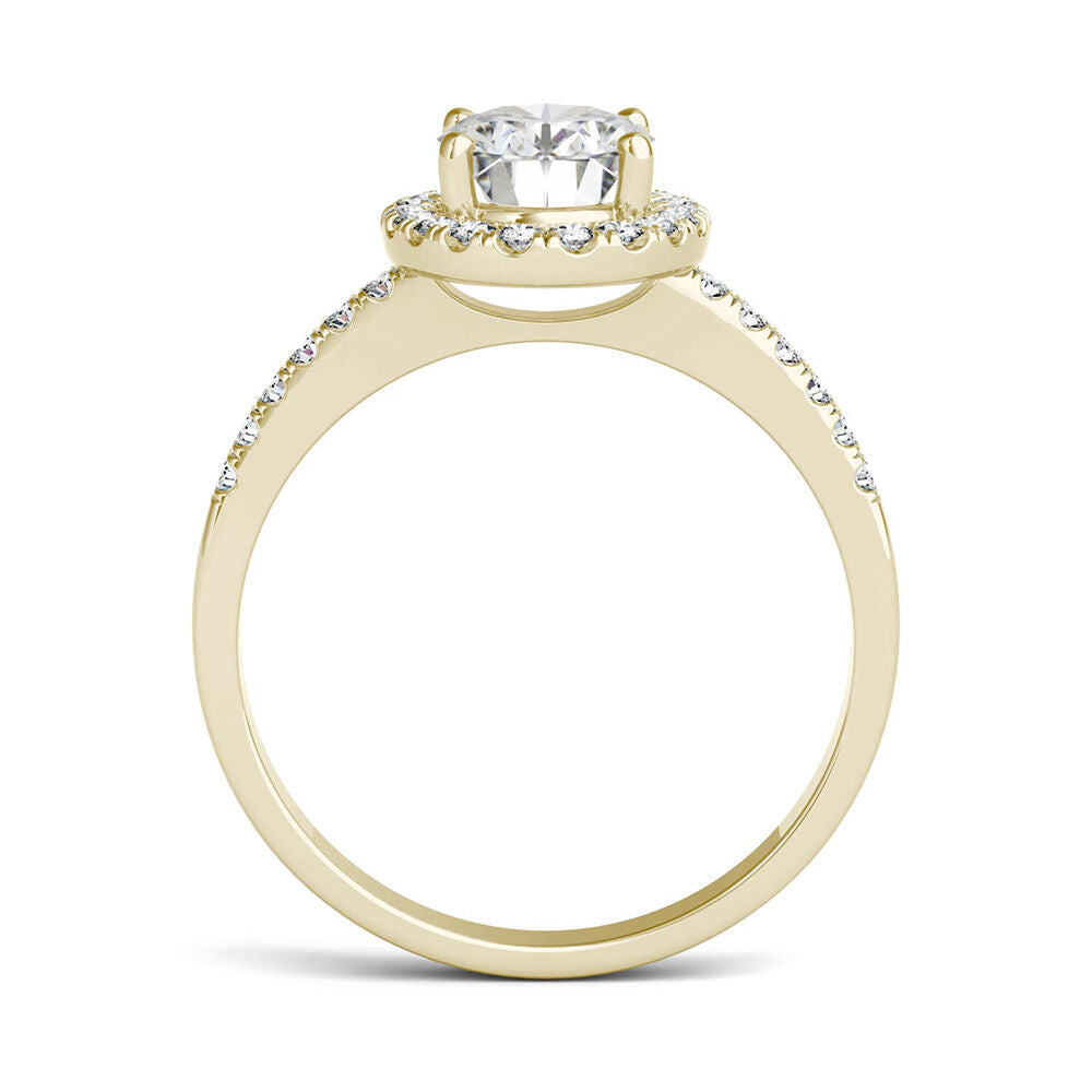 Oval Moissanite Halo Ring in 14K Yellow Gold (1 7/8 ct. dew)