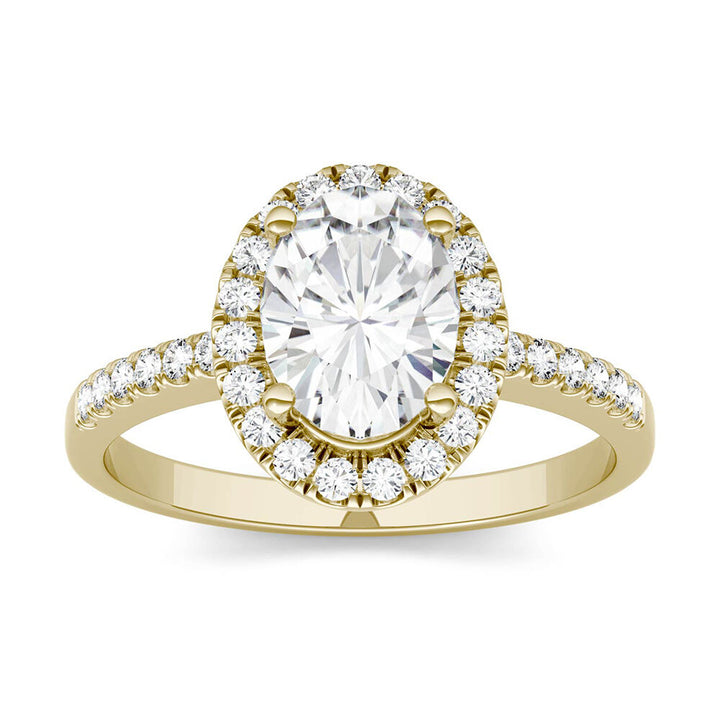 Oval Moissanite Halo Ring in 14K Yellow Gold (1 7/8 ct. dew)