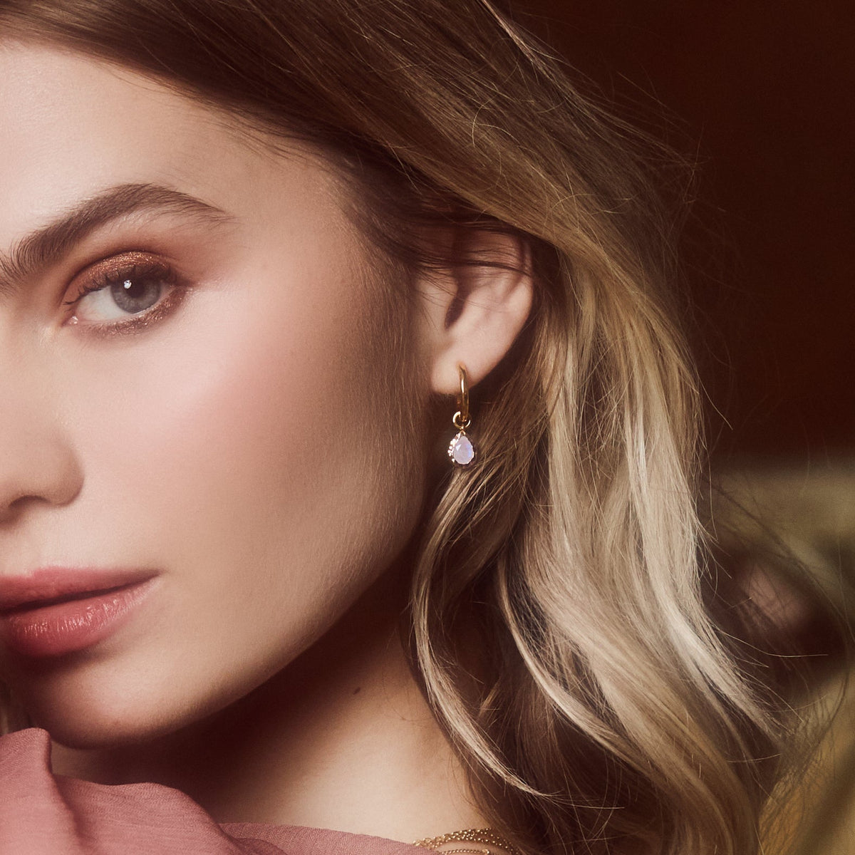 Molten Moonstone Drop Hoop Earrings