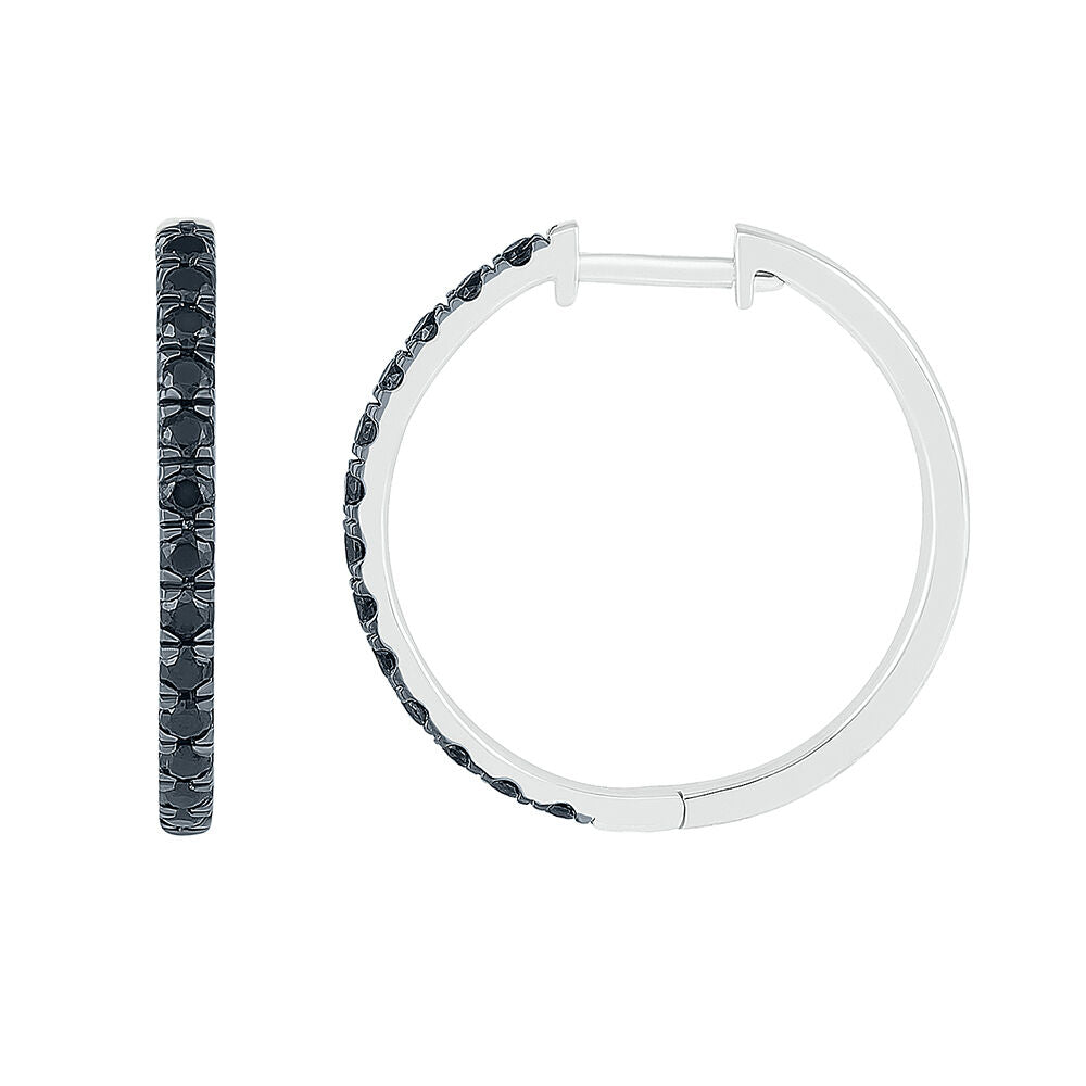 Black Diamond Hoop Earrings in Sterling Silver (1/2 ct. tw.)