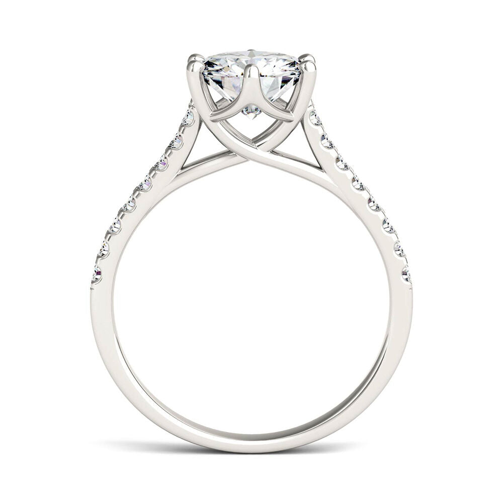 Round moissanite Ring with Pavé Band in 14K White Gold (1 3/4 ct. dew)
