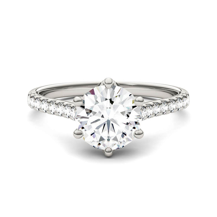 Round moissanite Ring with Pavé Band in 14K White Gold (1 3/4 ct. dew)
