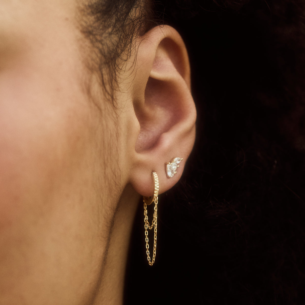 Diamond Cut Chain Huggie Hoops