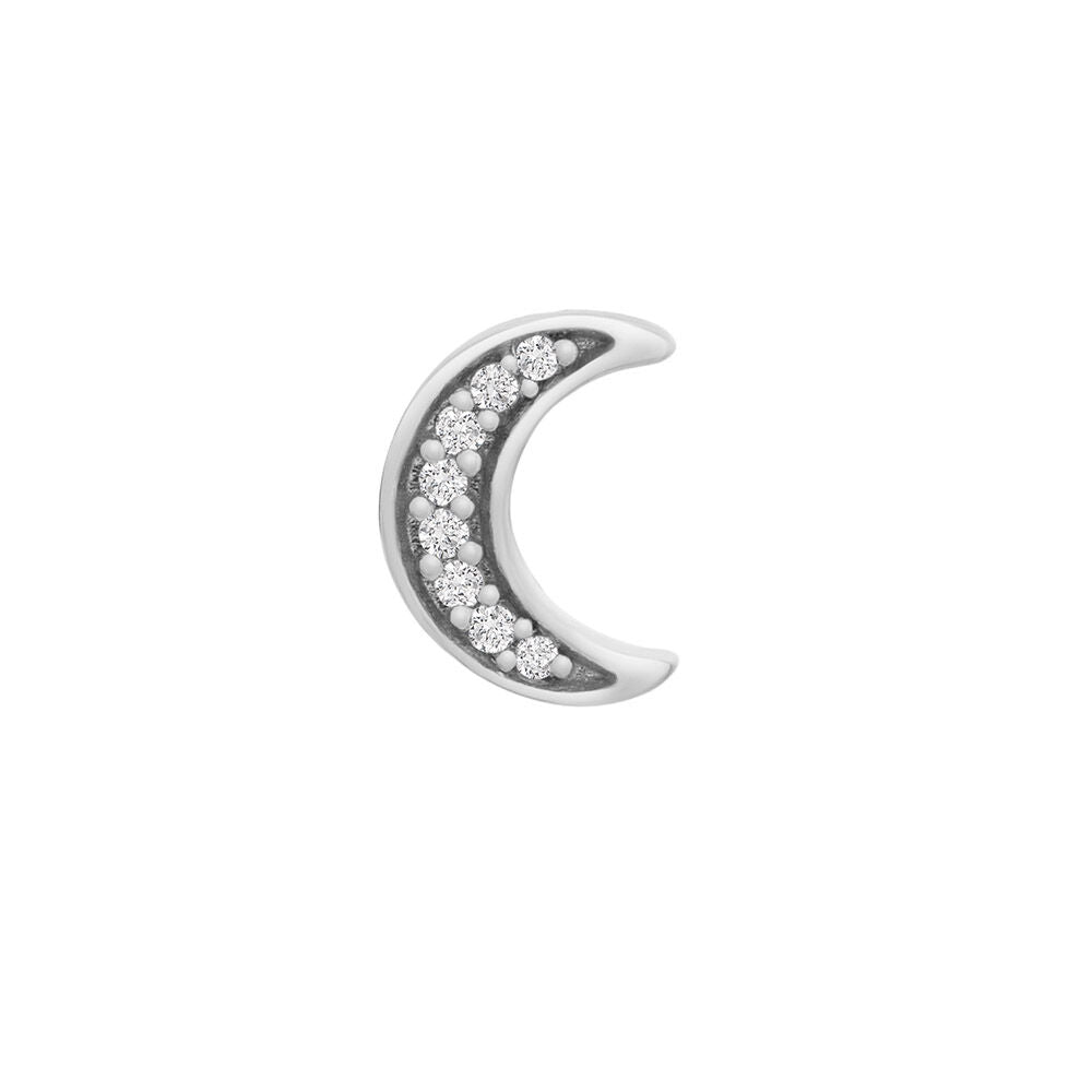 Diamond Single Stud Moon Earring in 10K White Gold