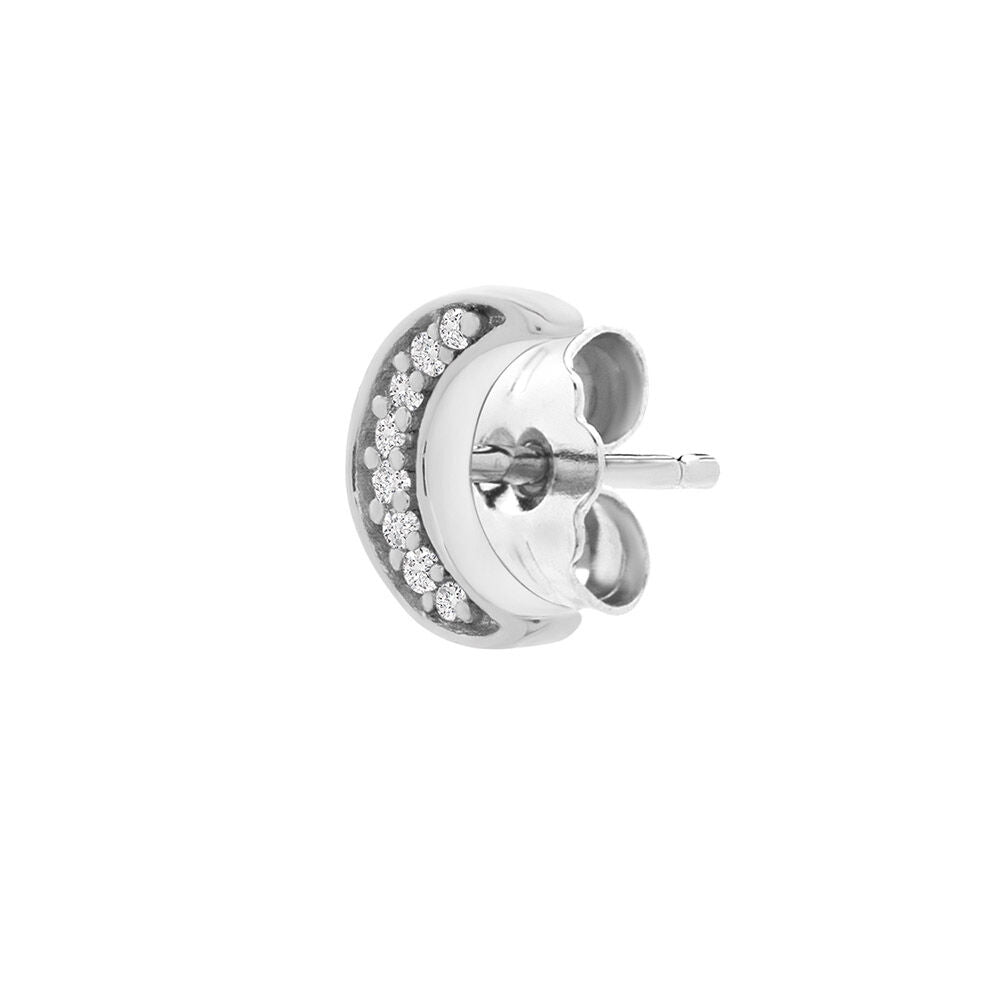 Diamond Single Stud Moon Earring in 10K White Gold