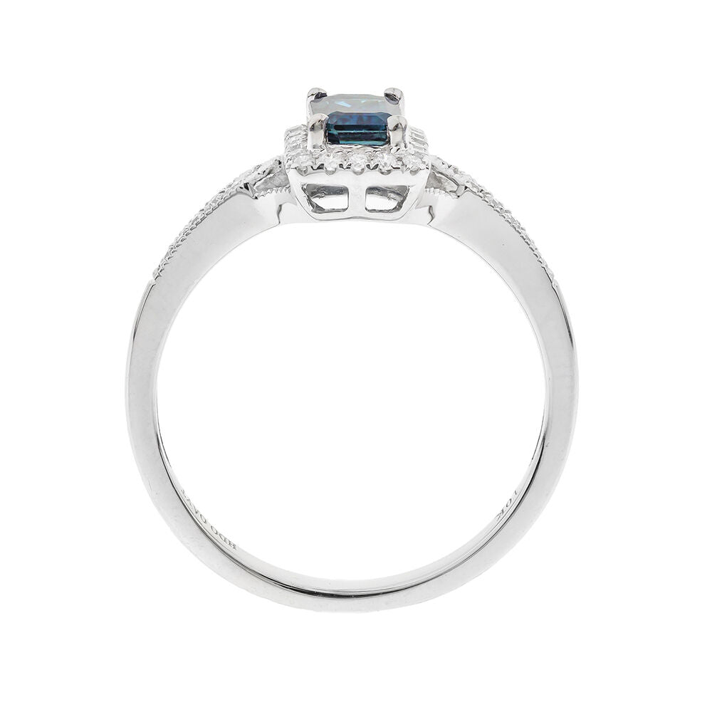 Blue Sapphire Ring with Diamond Halo in 10K White Gold (1/8 ct. tw.)