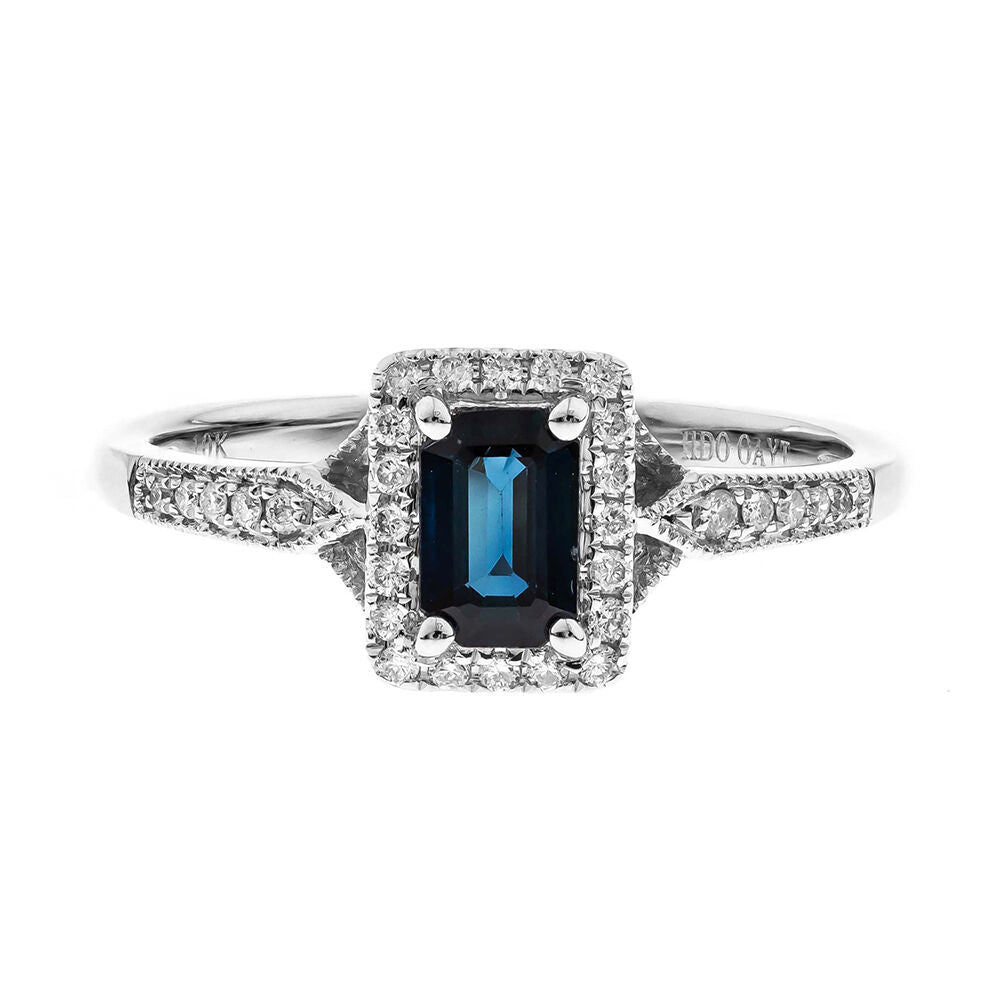 Blue Sapphire Ring with Diamond Halo in 10K White Gold (1/8 ct. tw.)