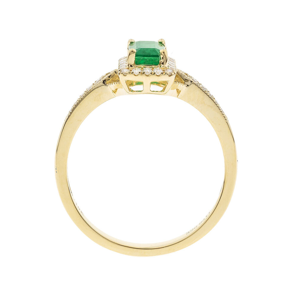 Emerald Ring with Diamond Halo in 10K Yellow Gold (1/8 ct. tw.)