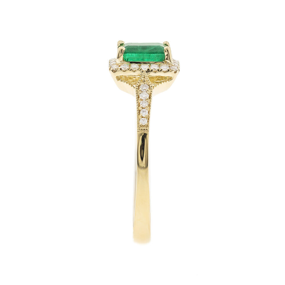 Emerald Ring with Diamond Halo in 10K Yellow Gold (1/8 ct. tw.)