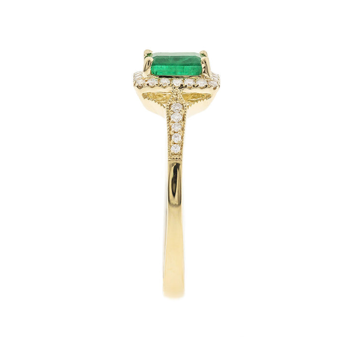Emerald Ring with Diamond Halo in 10K Yellow Gold (1/8 ct. tw.)
