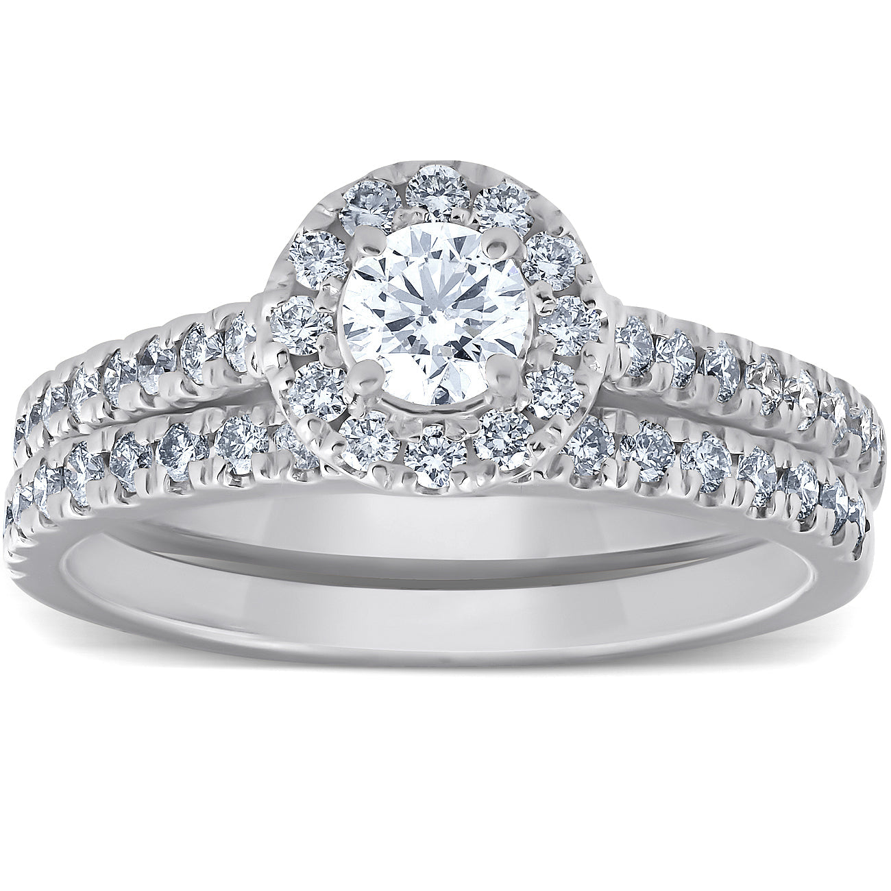 1Ct Halo Round Lab Grown Diamond Engagement Matching Wedding Ring Set White Gold
