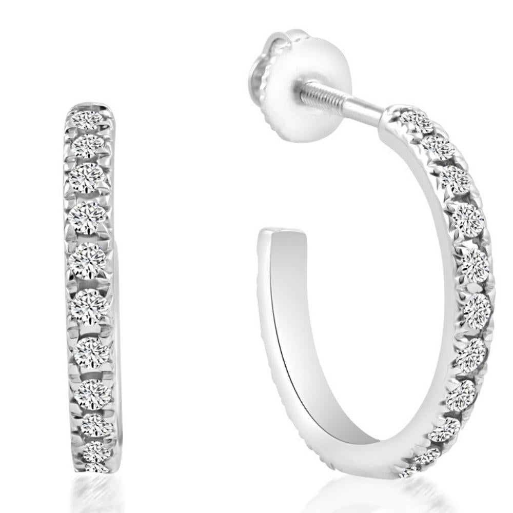 1/2Ct Diamond Hoops With Screw Backs 10k White Gold 1/2' Tall