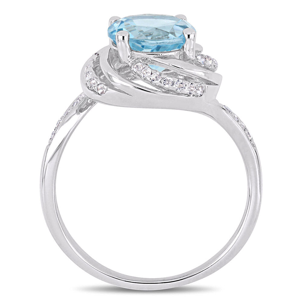 Blue & White Topaz & Diamond Ring in Sterling Silver