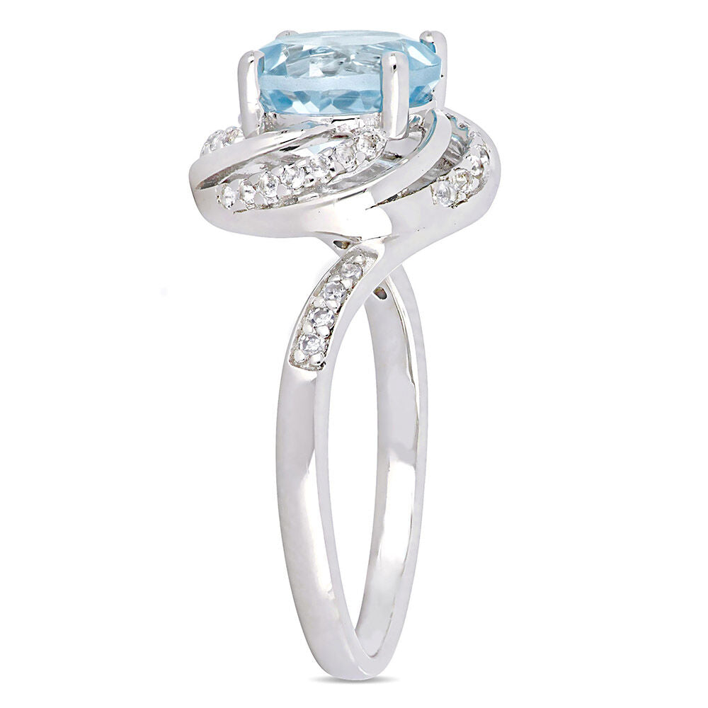 Blue & White Topaz & Diamond Ring in Sterling Silver
