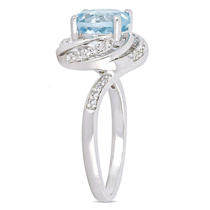 Blue & White Topaz & Diamond Ring in Sterling Silver