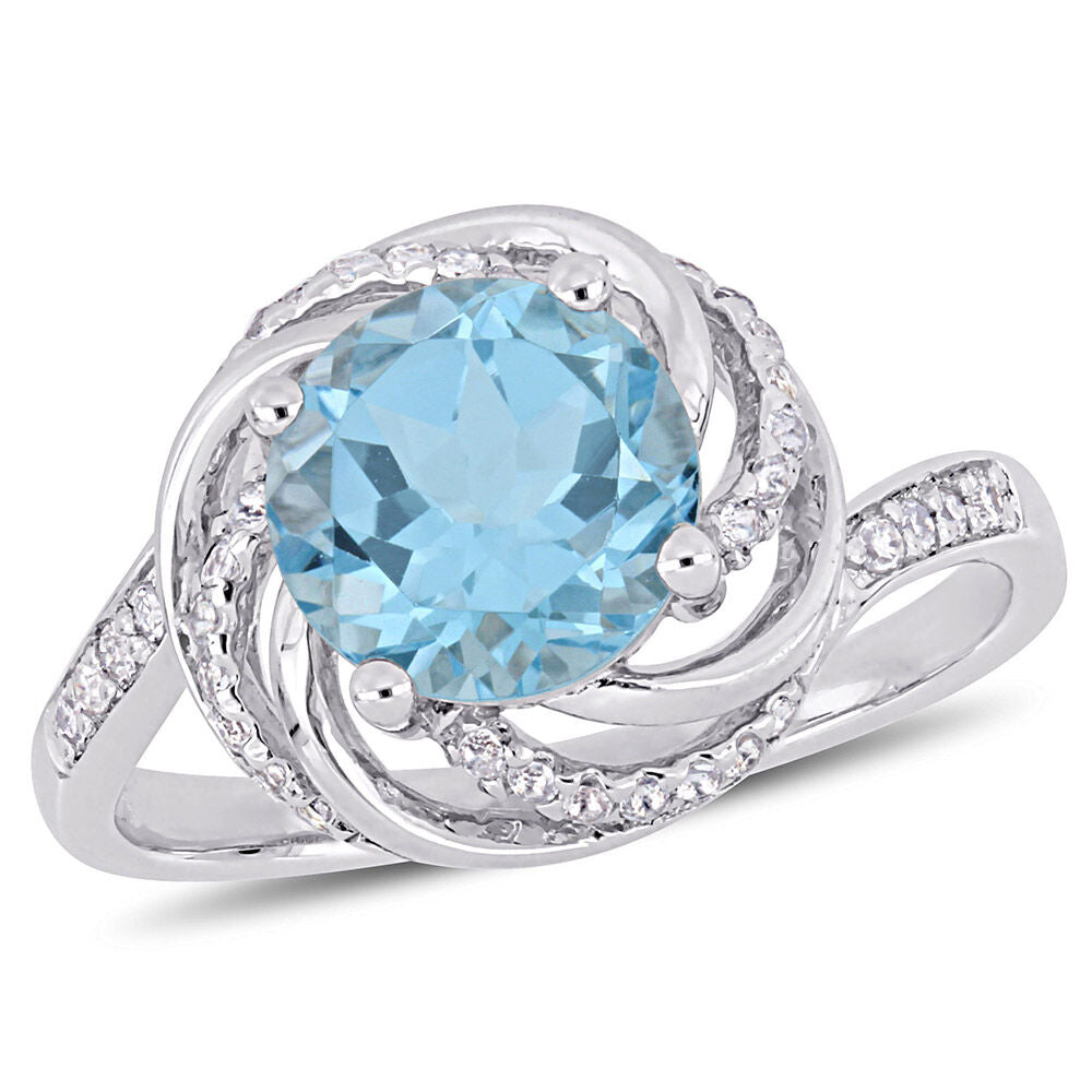 Blue & White Topaz & Diamond Ring in Sterling Silver