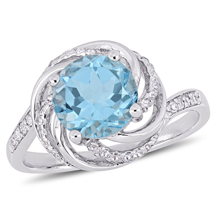 Blue & White Topaz & Diamond Ring in Sterling Silver