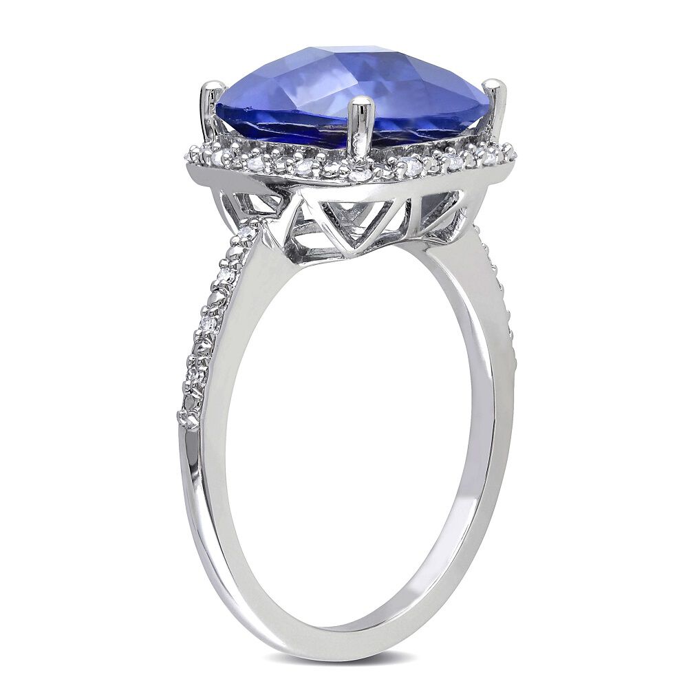 Lab Created Blue Sapphire & 1/10 ct. tw. Diamond Ring in Sterling Silver