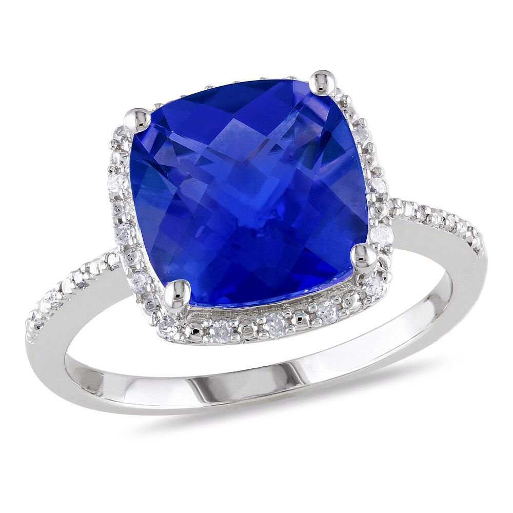 Lab Created Blue Sapphire & 1/10 ct. tw. Diamond Ring in Sterling Silver