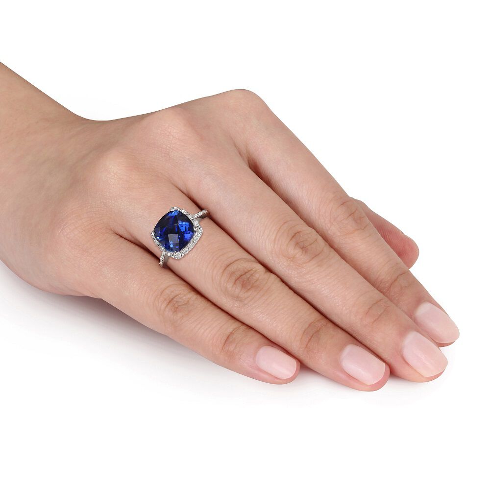 Lab Created Blue Sapphire & 1/10 ct. tw. Diamond Ring in Sterling Silver