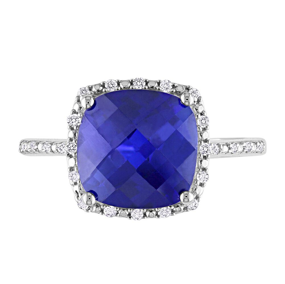 Lab Created Blue Sapphire & 1/10 ct. tw. Diamond Ring in Sterling Silver
