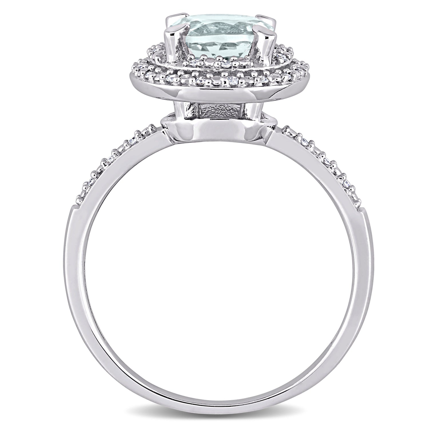 Round Halo Aquamarine & Diamond Ring in 10K White Gold (1/10 ct. tw.)