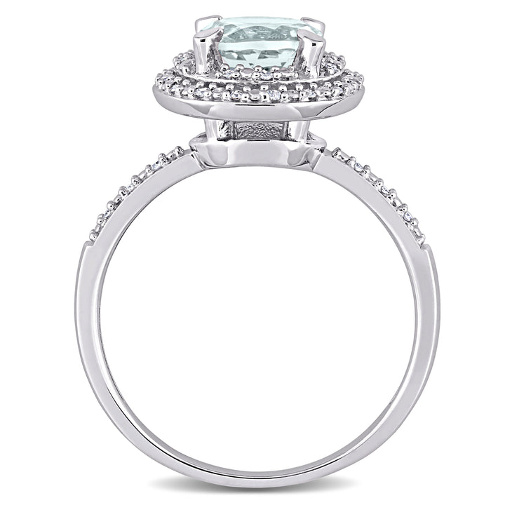 Round Halo Aquamarine & Diamond Ring in 10K White Gold (1/10 ct. tw.)