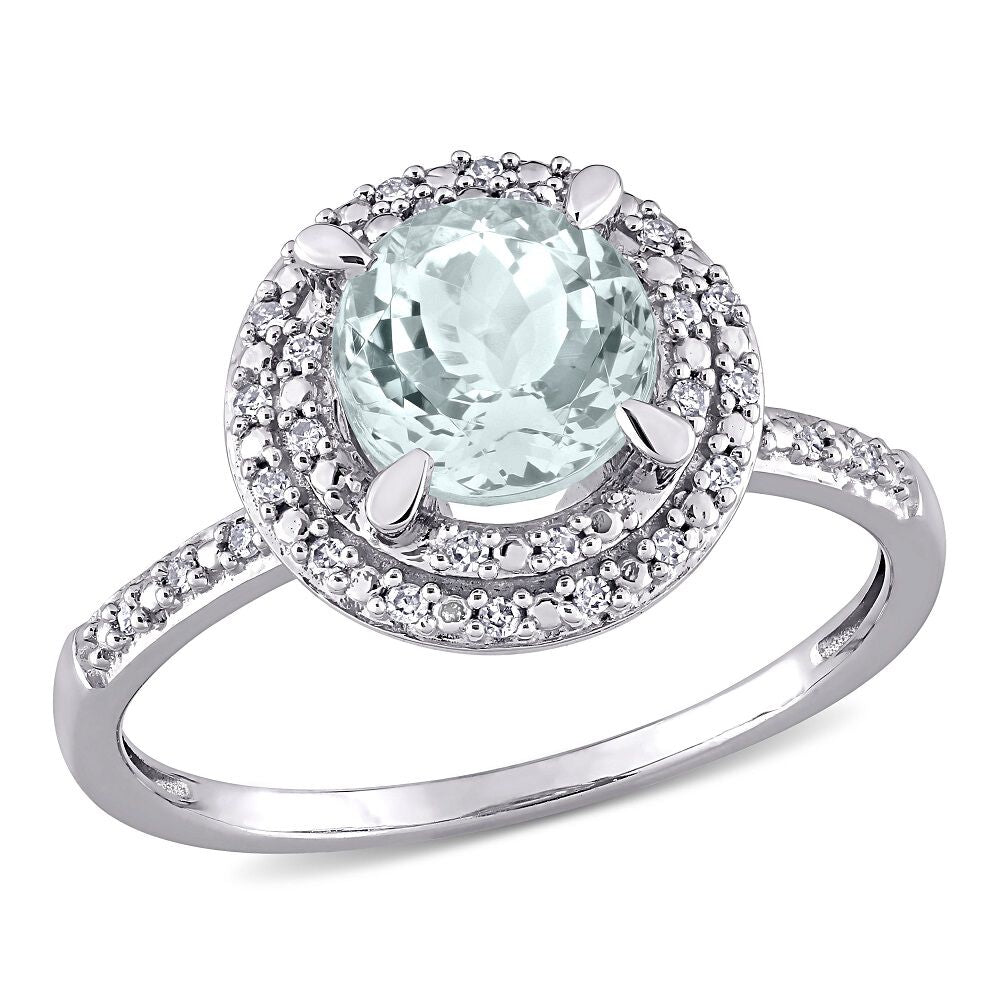 Round Halo Aquamarine & Diamond Ring in 10K White Gold (1/10 ct. tw.)