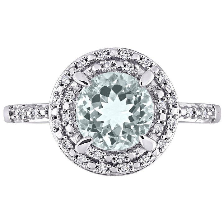 Round Halo Aquamarine & Diamond Ring in 10K White Gold (1/10 ct. tw.)